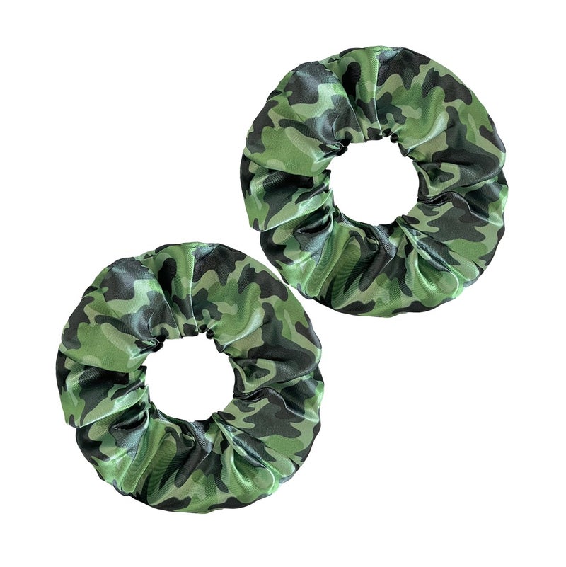 BBTDIN Camouflage Hair Scrunchies Green Camo Ponytail Holder Camouflage Satin Scrunchy Hair Tie BBW12 (2 Pcs Set) - Image 3